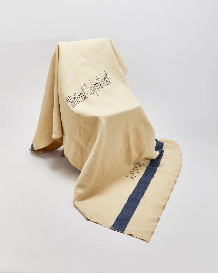 Vintage 1940s WWII U.S Navy Medical Department Embroidered Pure Wool Blanket