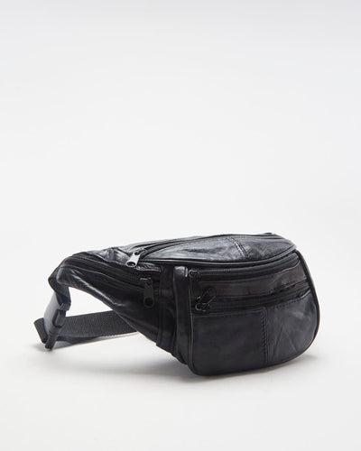 Vintage 00s Black Leather Bum Bag - O/S