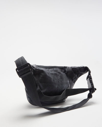Vintage 00s Black Leather Bum Bag - O/S