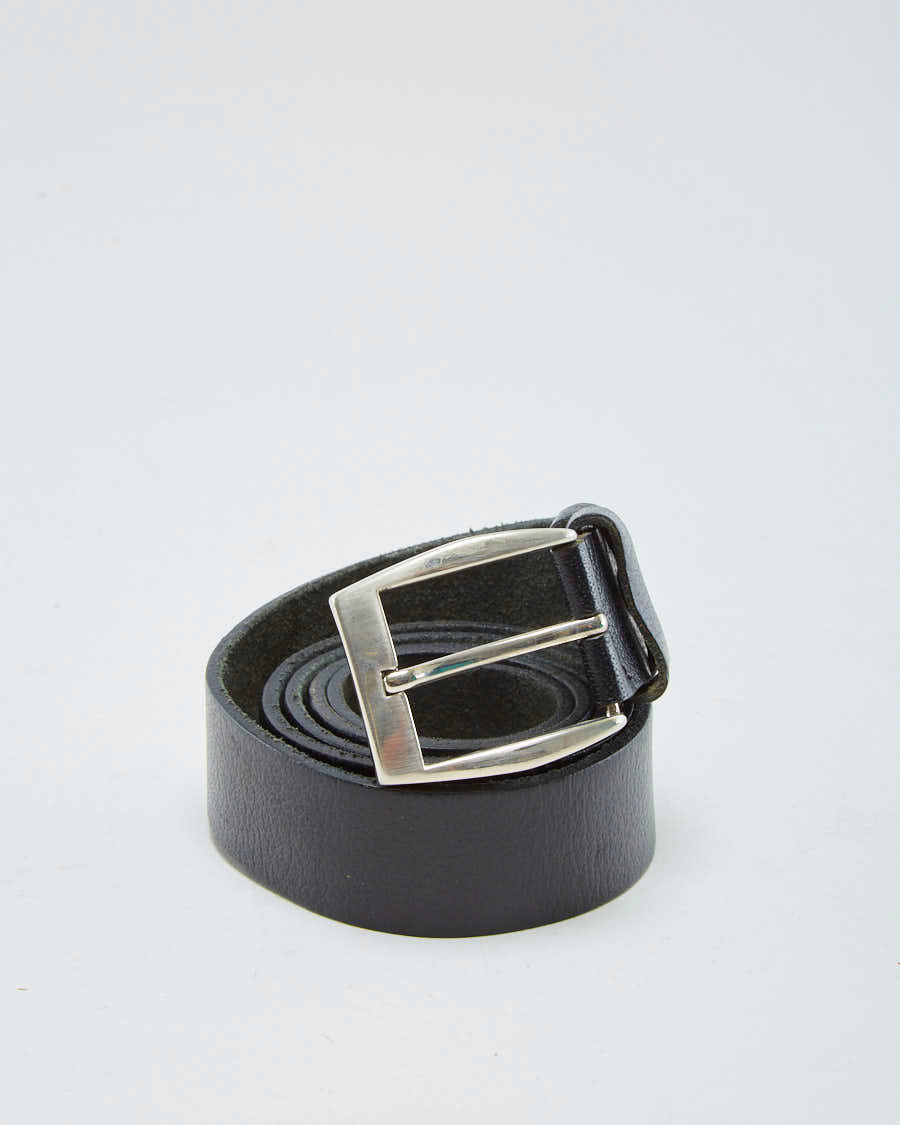 Vintage 90s Black Leather Belt With Silver Buckle - W36