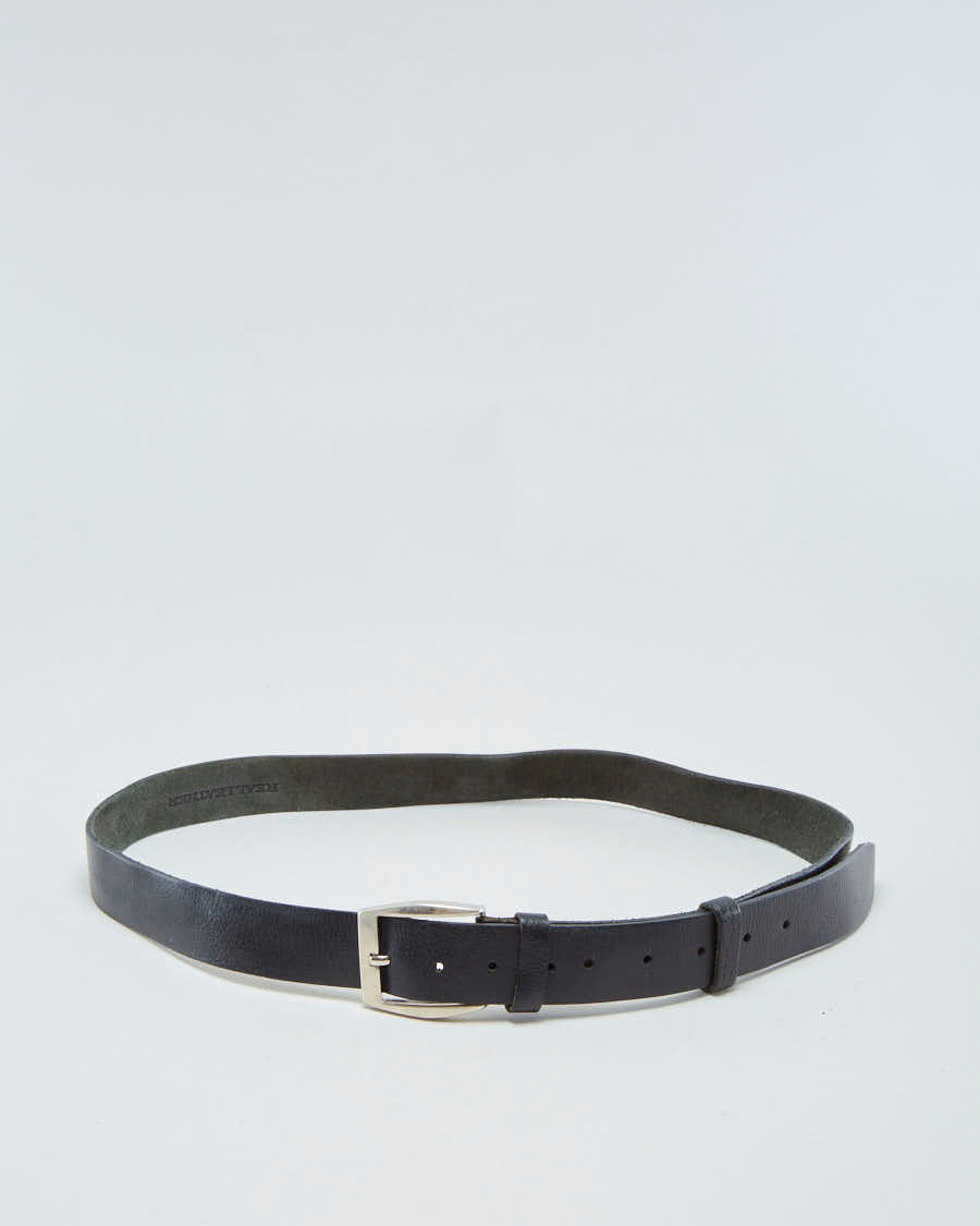 Vintage 90s Black Leather Belt With Silver Buckle - W36