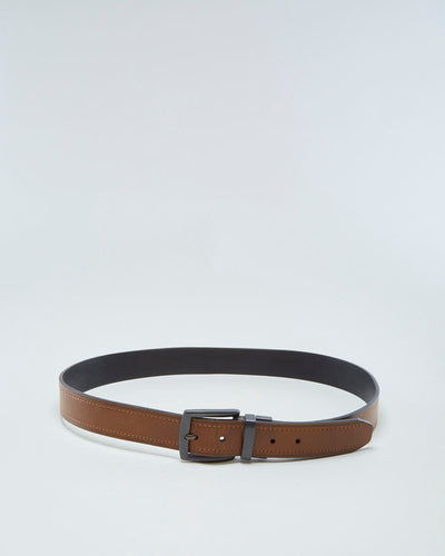 Brown Leather Belt With Silver Buckle - W40