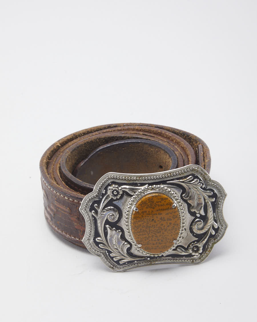 Vintage Mexico Buckled Western Brown Leather Belted
