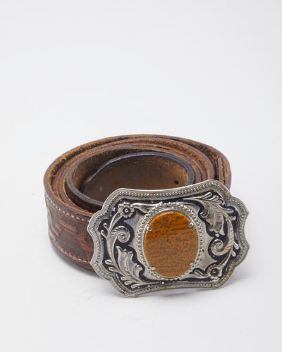 Vintage Mexico Buckled Western Brown Leather Belted