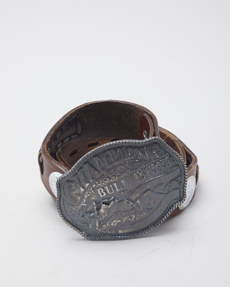 Vintage Western 'Champion Bull Rider' Brown Leather Laced Belt