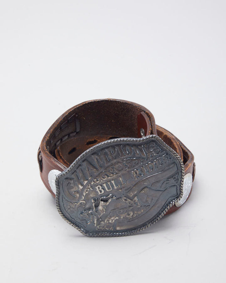 Vintage Western 'Champion Bull Rider' Brown Leather Laced Belt