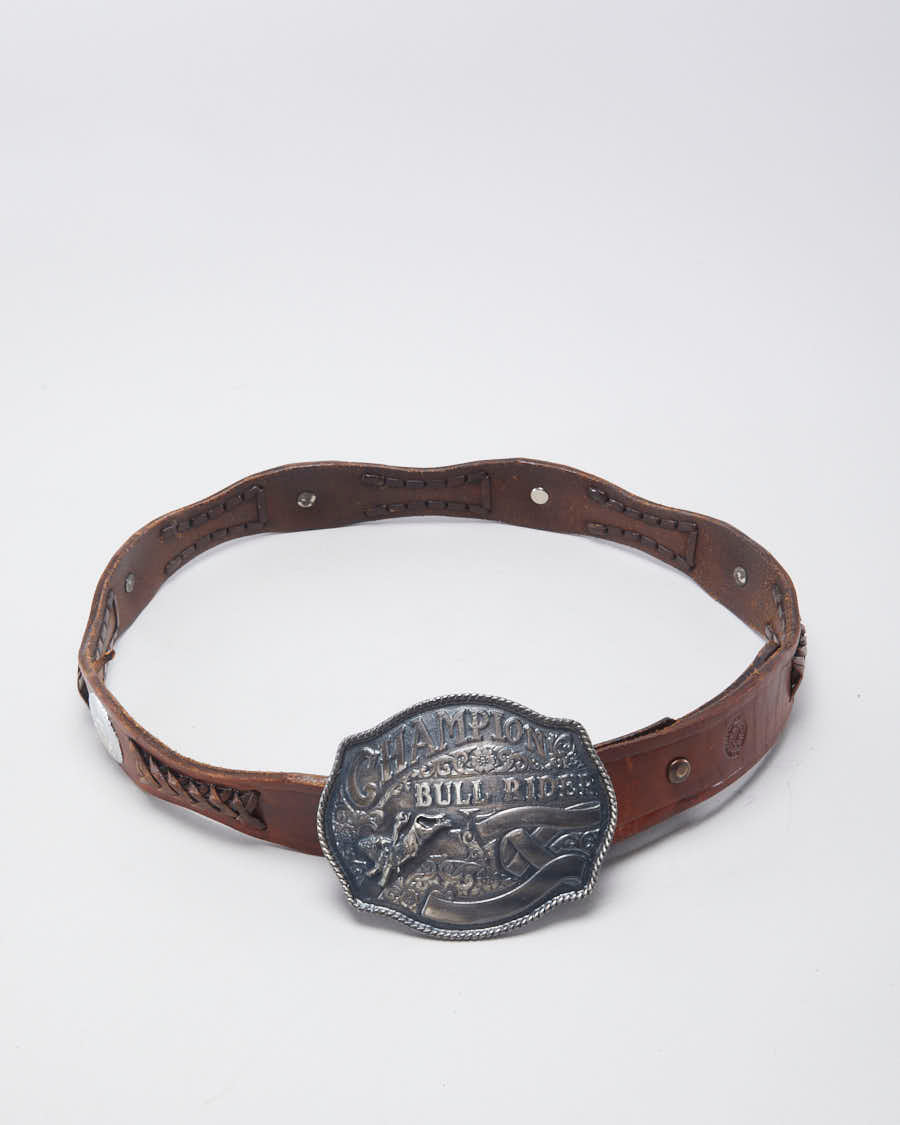 Vintage Western 'Champion Bull Rider' Brown Leather Laced Belt