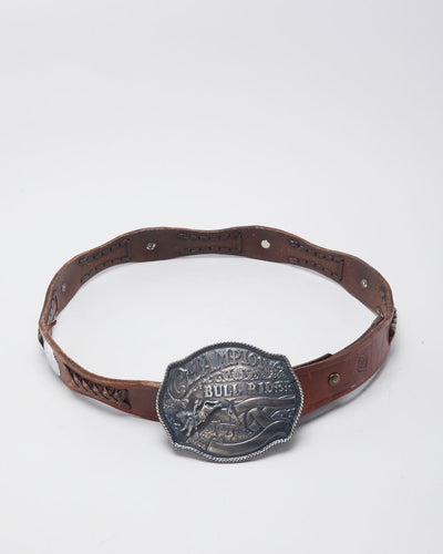 Vintage Western 'Champion Bull Rider' Brown Leather Laced Belt