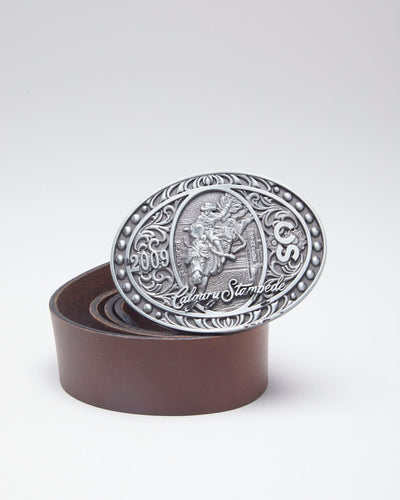 Western Calgary Stampede Buckled Brown Leather Belt