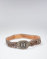 Vintage Wester Silver Buckled Custom 'Max' Brown Leather Belt