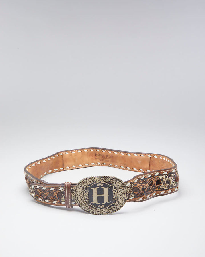 Vintage Wester Silver Buckled Custom 'Max' Brown Leather Belt