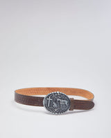 Brushy Creek Brown Leather Ornate Cowboy Buckled Belt