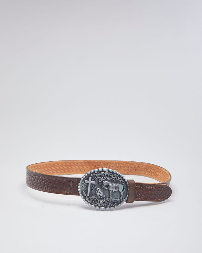 Brushy Creek Brown Leather Ornate Cowboy Buckled Belt