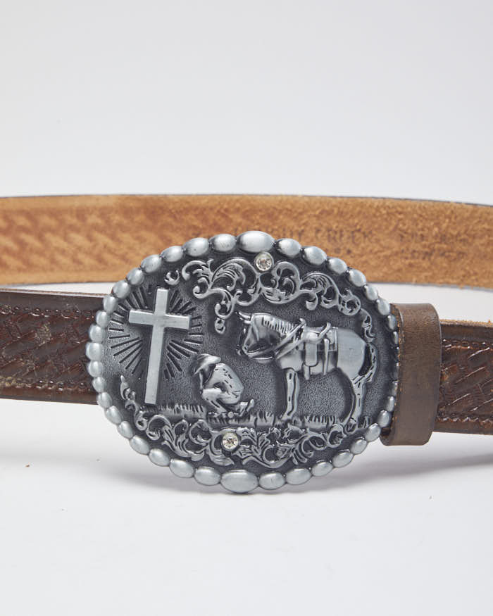 Brushy Creek Brown Leather Ornate Cowboy Buckled Belt