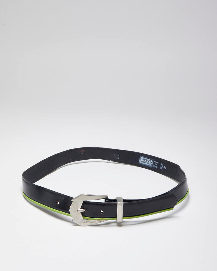 Vintage Y2k 00s Versace Black Leather Belt - W30 - W34