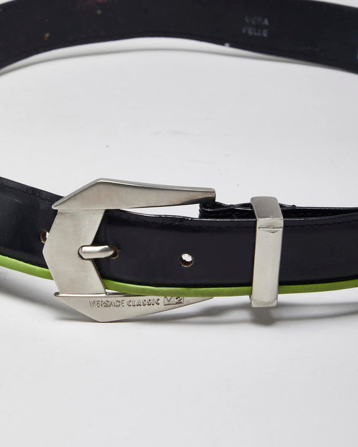 Vintage Y2k 00s Versace Black Leather Belt - W30 - W34