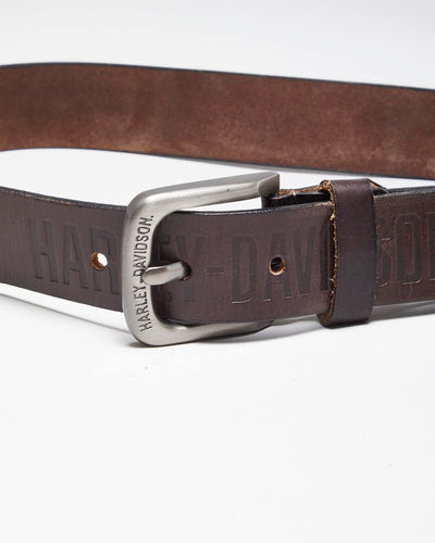 Vintage Y2K Harley Davidson Embossed Brown Leather Belt - W31 - W35