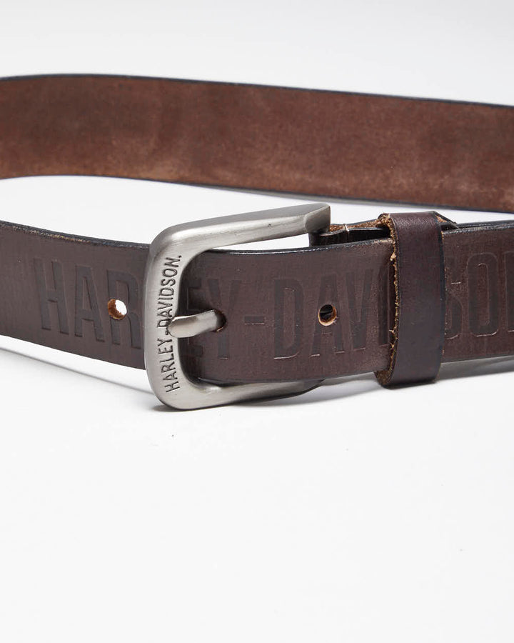 Vintage Y2K Harley Davidson Embossed Brown Leather Belt - W31 - W35