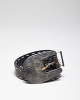 Vintage 90's Thin Western Black Leather Belt - W27 - W33