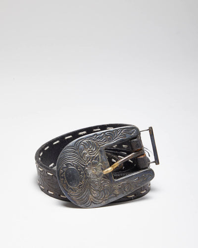 Vintage 90's Thin Western Black Leather Belt - W27 - W33