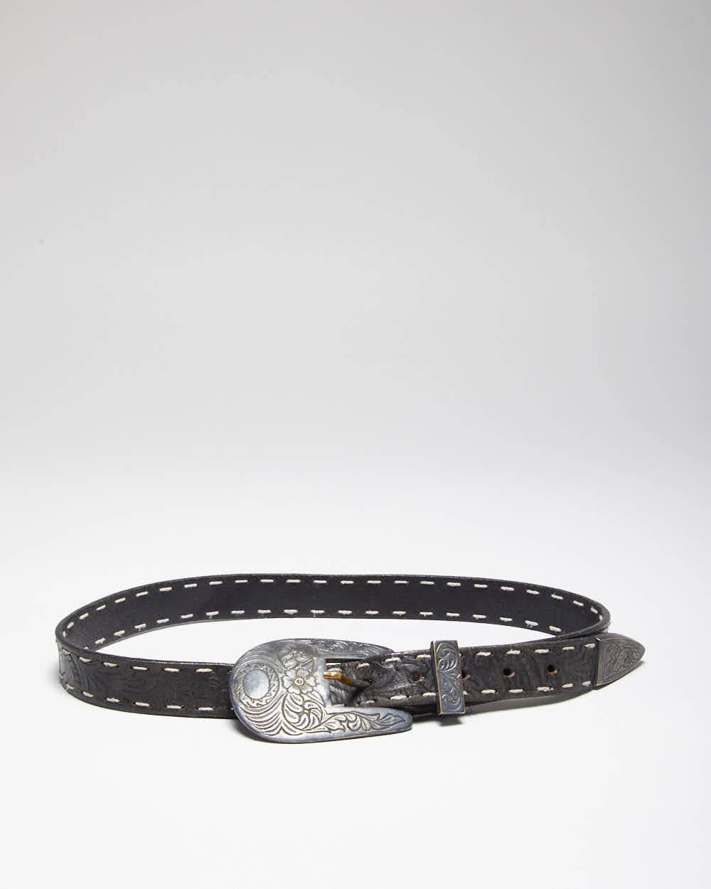Vintage 90's Thin Western Black Leather Belt - W27 - W33