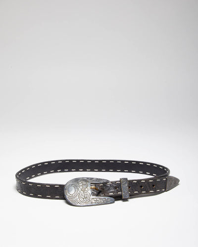 Vintage 90's Thin Western Black Leather Belt - W27 - W33