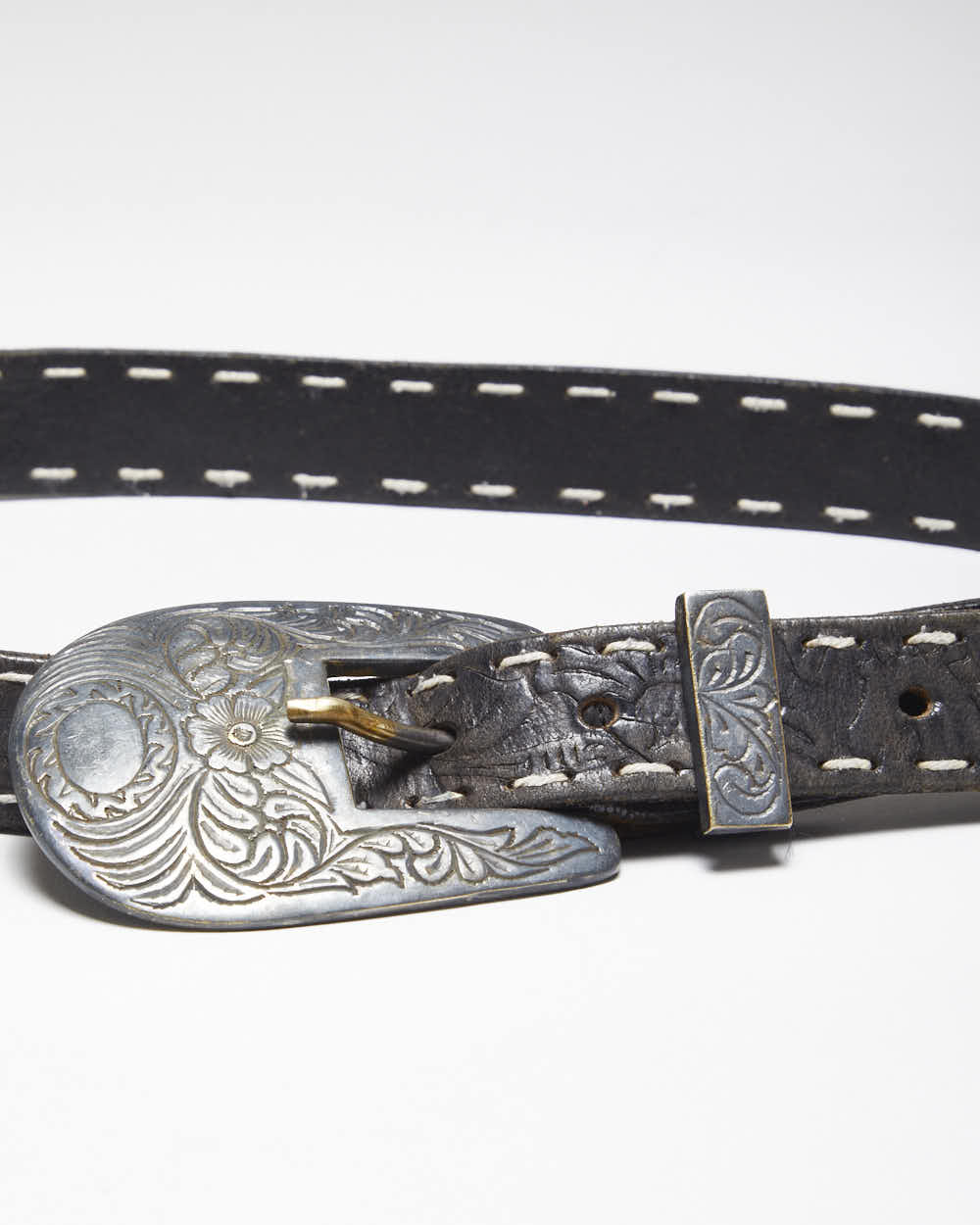 Vintage 90's Thin Western Black Leather Belt - W27 - W33