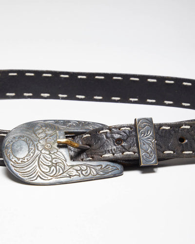 Vintage 90's Thin Western Black Leather Belt - W27 - W33