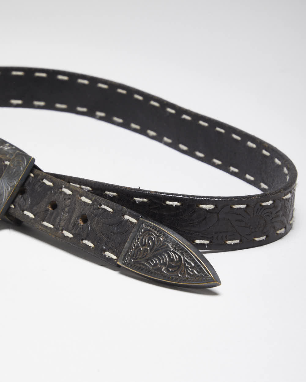 Vintage 90's Thin Western Black Leather Belt - W27 - W33