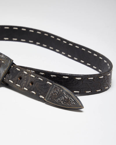 Vintage 90's Thin Western Black Leather Belt - W27 - W33