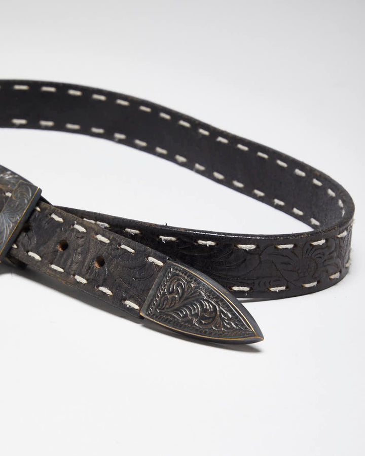 Vintage 90's Thin Western Black Leather Belt - W27 - W33
