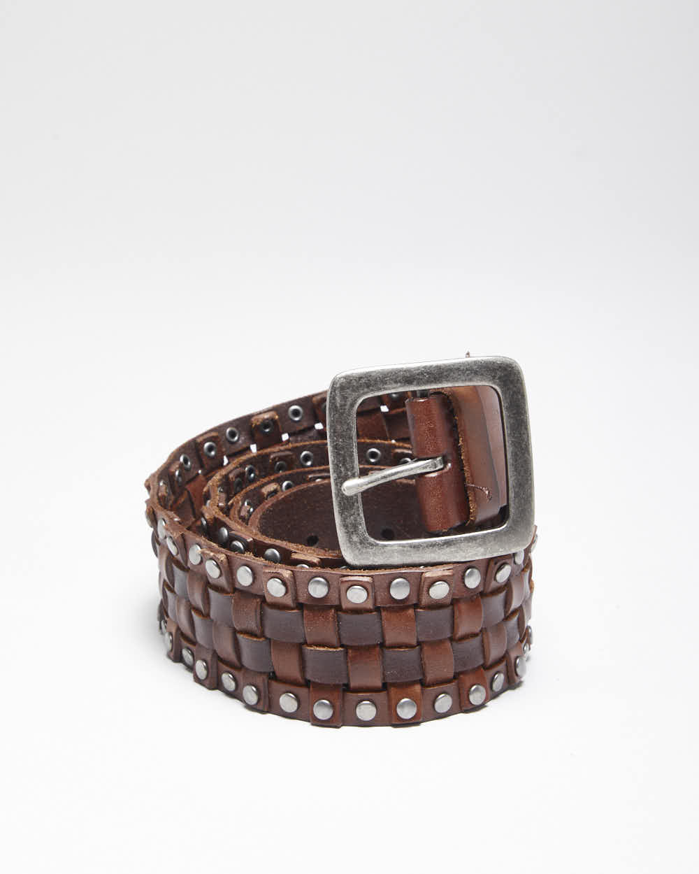 Vintage Y2K Danier Woven Brown Leather Chunky Belt - W39 - W43