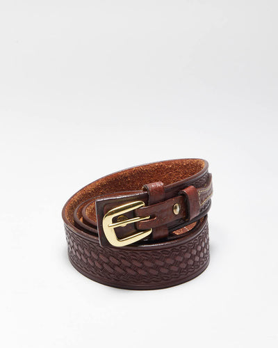 Vintage Western Brown Tooled Leather Belt - W43-W48