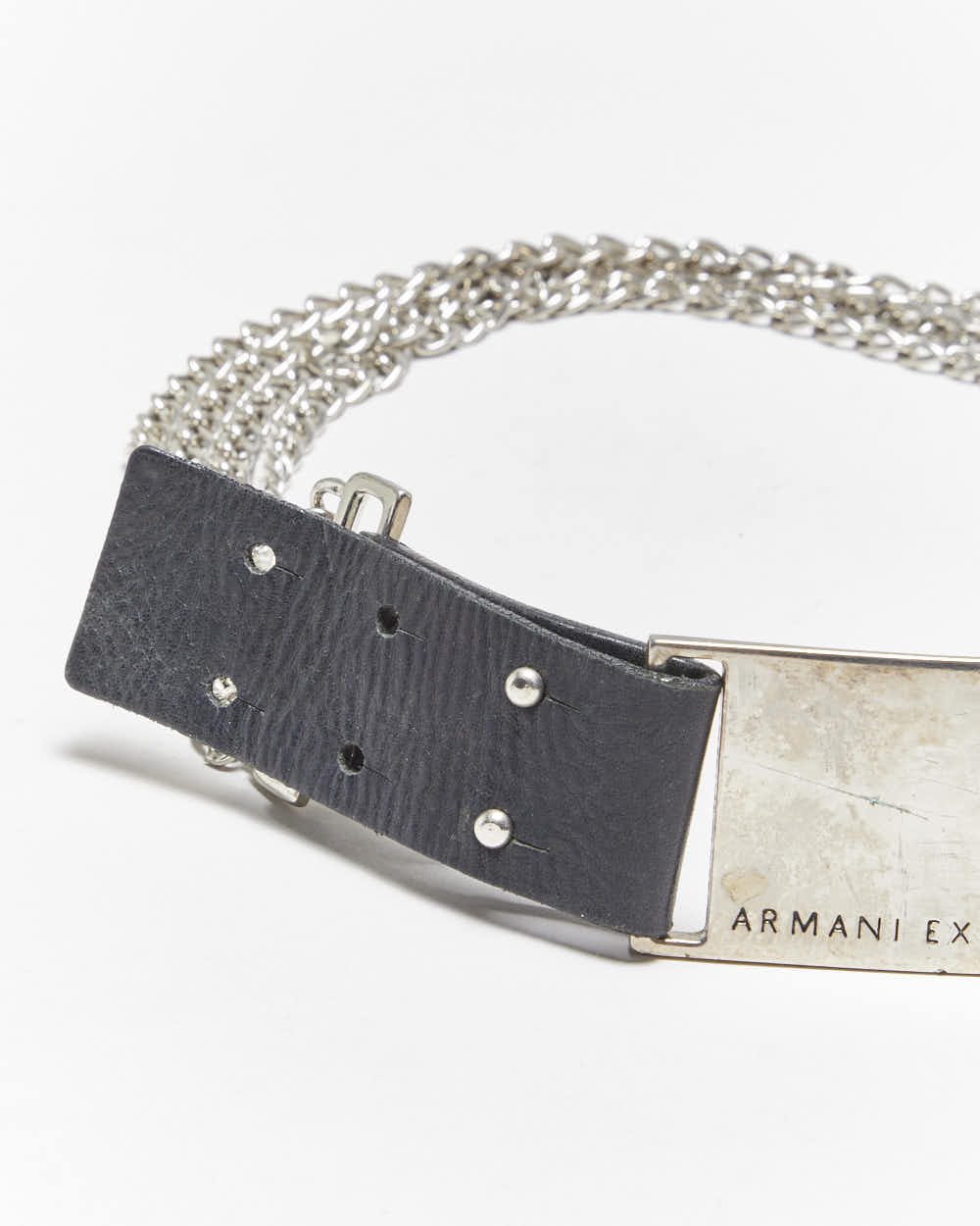 00s【ARMANI EXCHANGE】バックルベルト/シルバー箔/Y2K 本革 Vintage Y2k 00s Armani Exchange Chain Belt - W33-W34 – Rokit