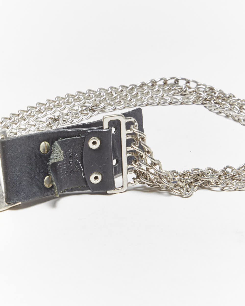 00s【ARMANI EXCHANGE】バックルベルト/シルバー箔/Y2K 本革 Vintage Y2k 00s Armani Exchange Chain Belt - W33-W34 – Rokit