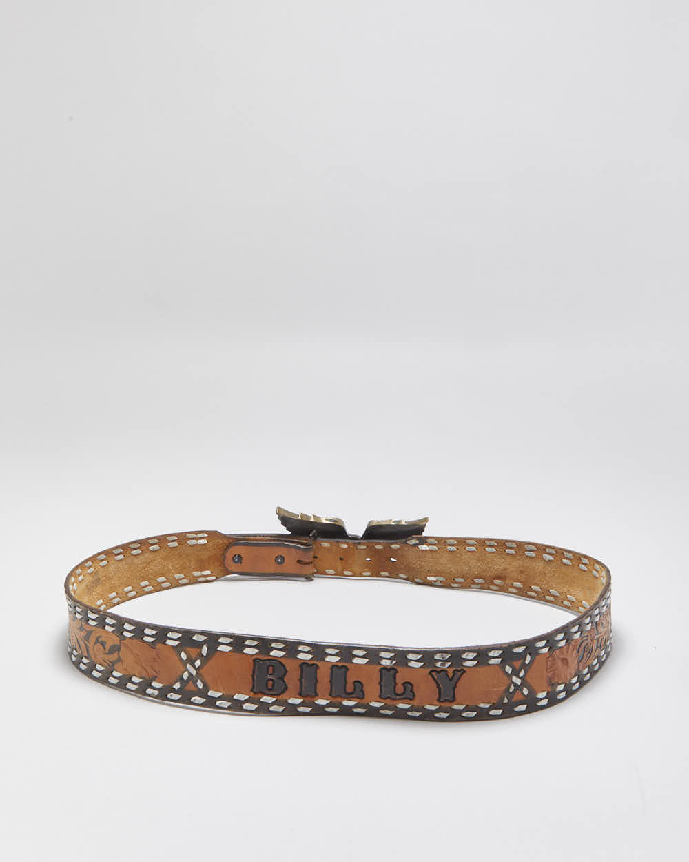 Vintage Tooled Leather Chunky Eagle Buckle Belt - W40-W44