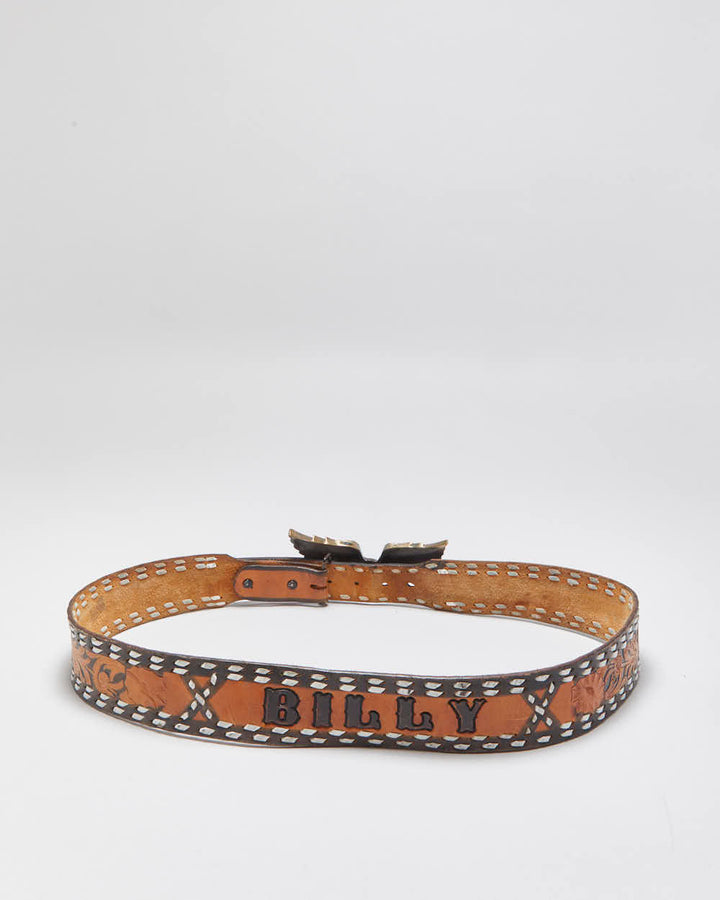 Vintage Tooled Leather Chunky Eagle Buckle Belt - W40-W44