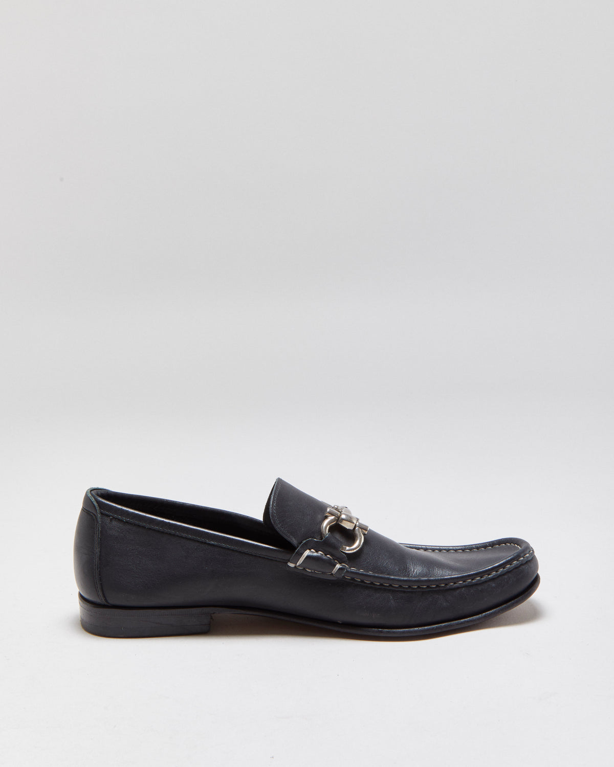 Salvatore Ferragamo Black Leather Gancini Horsebit Loafers - UK9.5