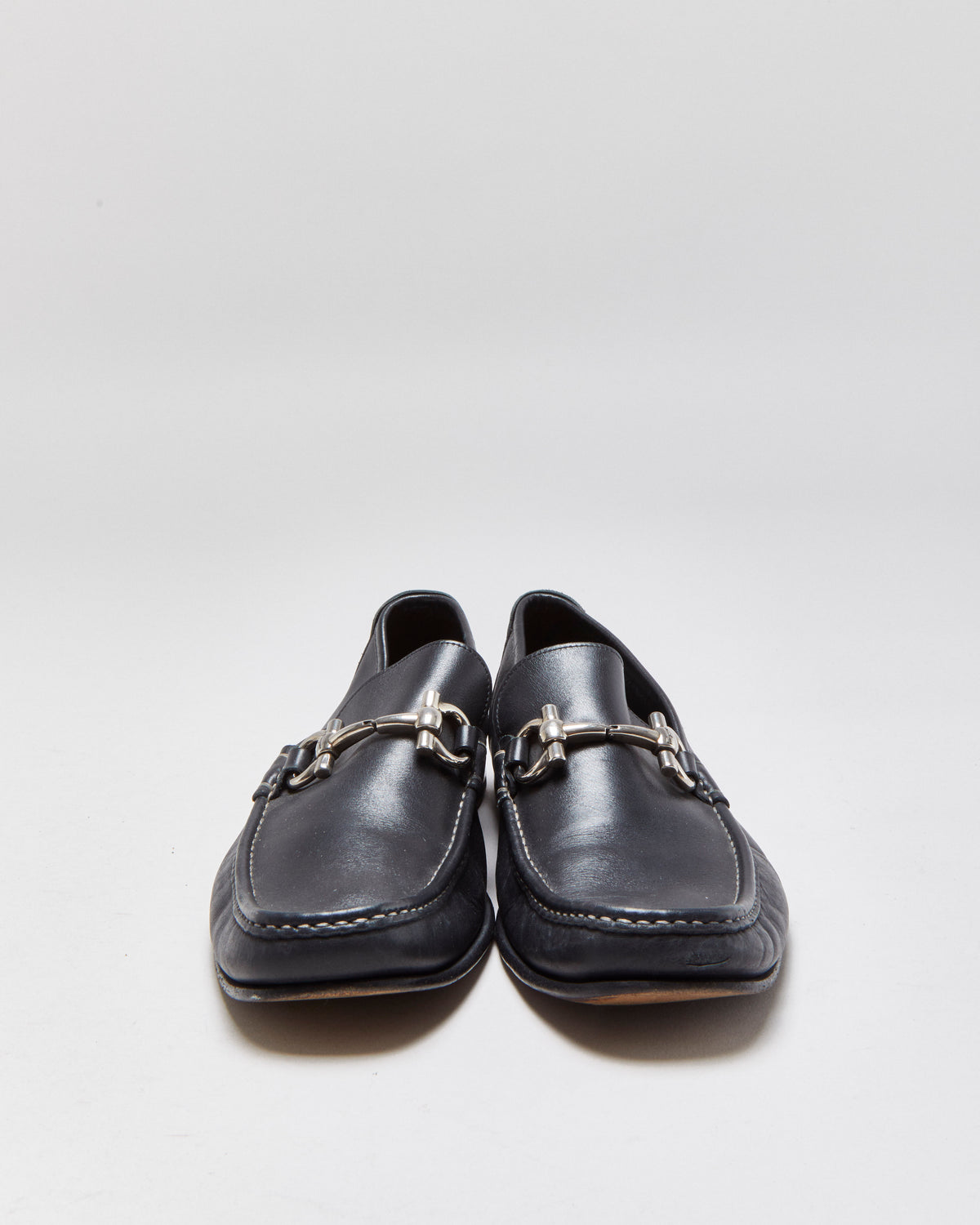 Salvatore Ferragamo Black Leather Gancini Horsebit Loafers - UK9.5