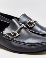 Salvatore Ferragamo Black Leather Gancini Horsebit Loafers - UK9.5