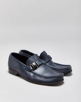 Salvatore Ferragamo Blue Leather Buckle Loafers - UK7