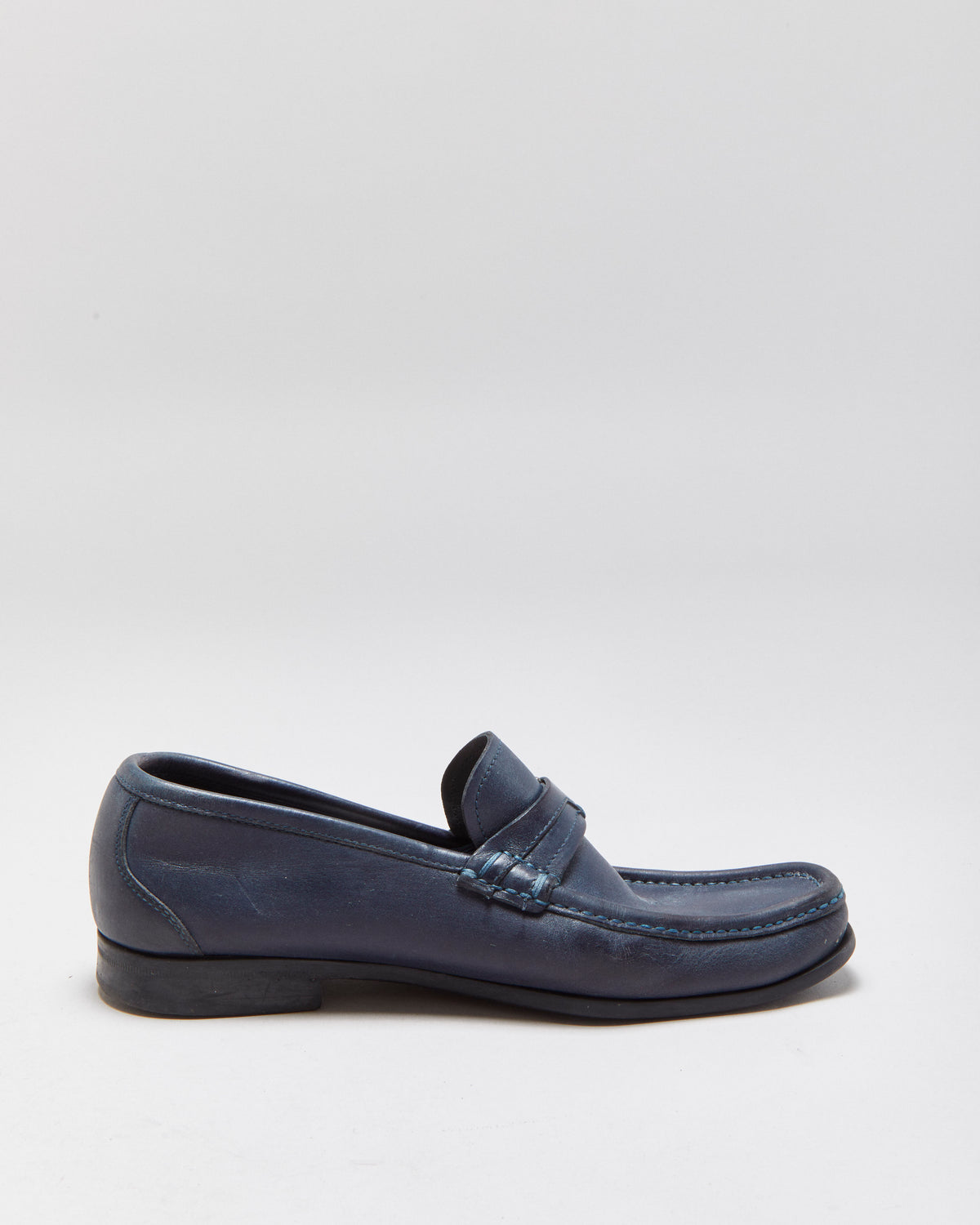 Salvatore Ferragamo Blue Leather Buckle Loafers - UK7
