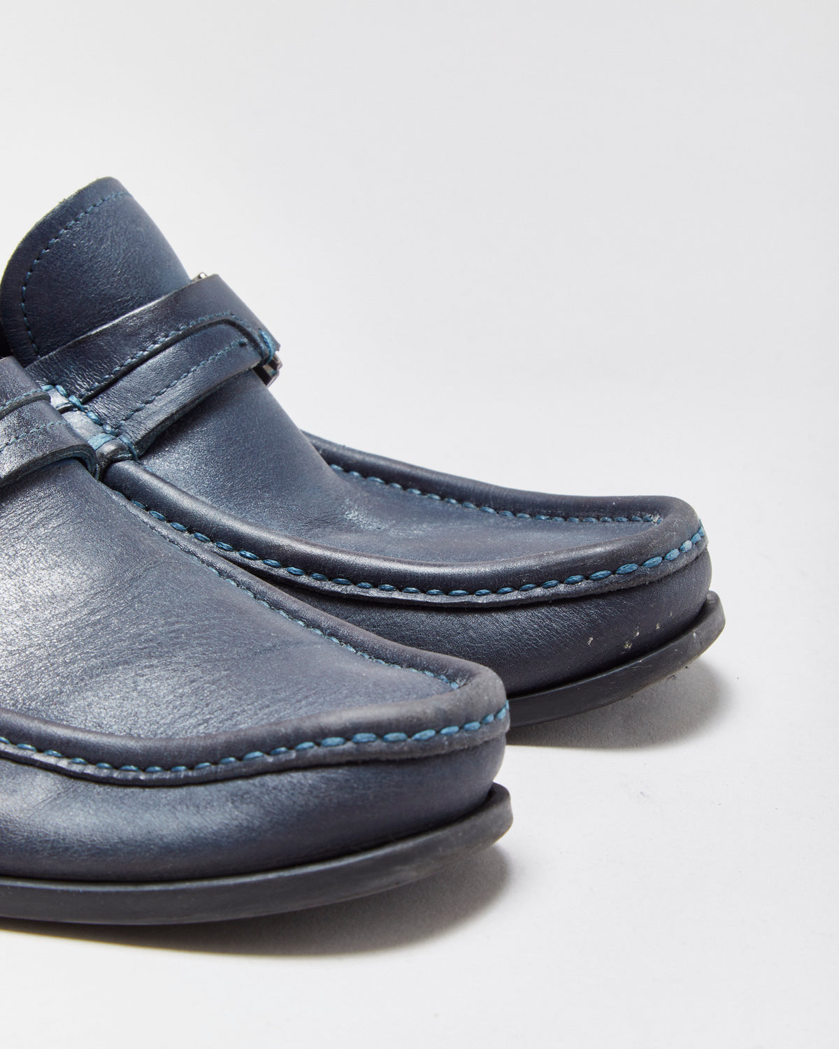 Salvatore Ferragamo Blue Leather Buckle Loafers - UK7