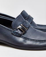 Salvatore Ferragamo Blue Leather Buckle Loafers - UK7