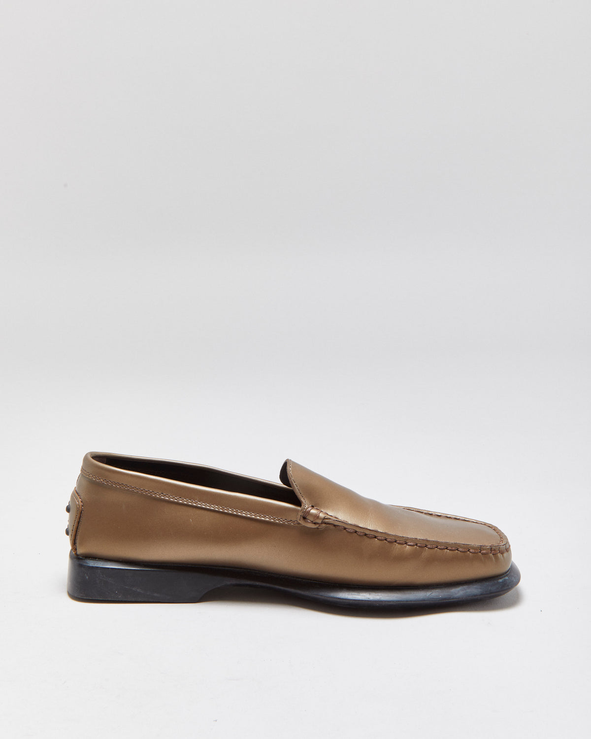 Tod's Bronze Metallic Leather Square Toe Loafers - UK7