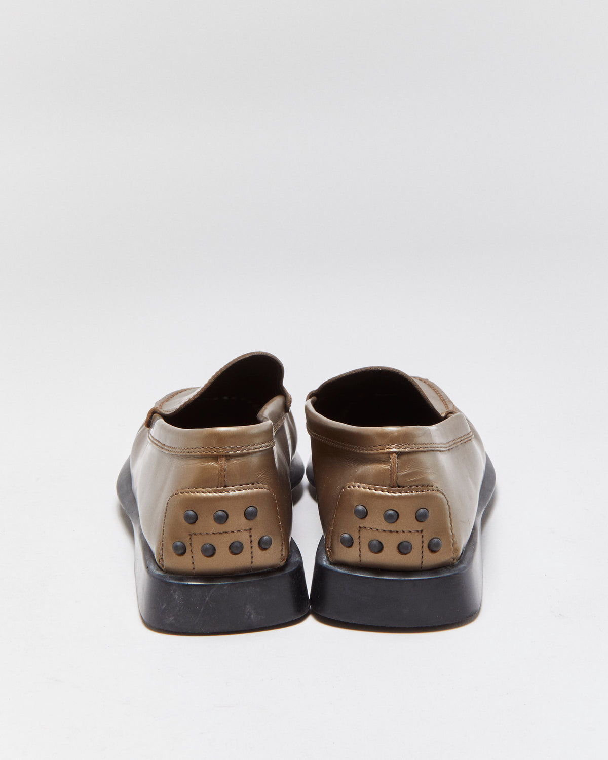 Tod's Bronze Metallic Leather Square Toe Loafers - UK7