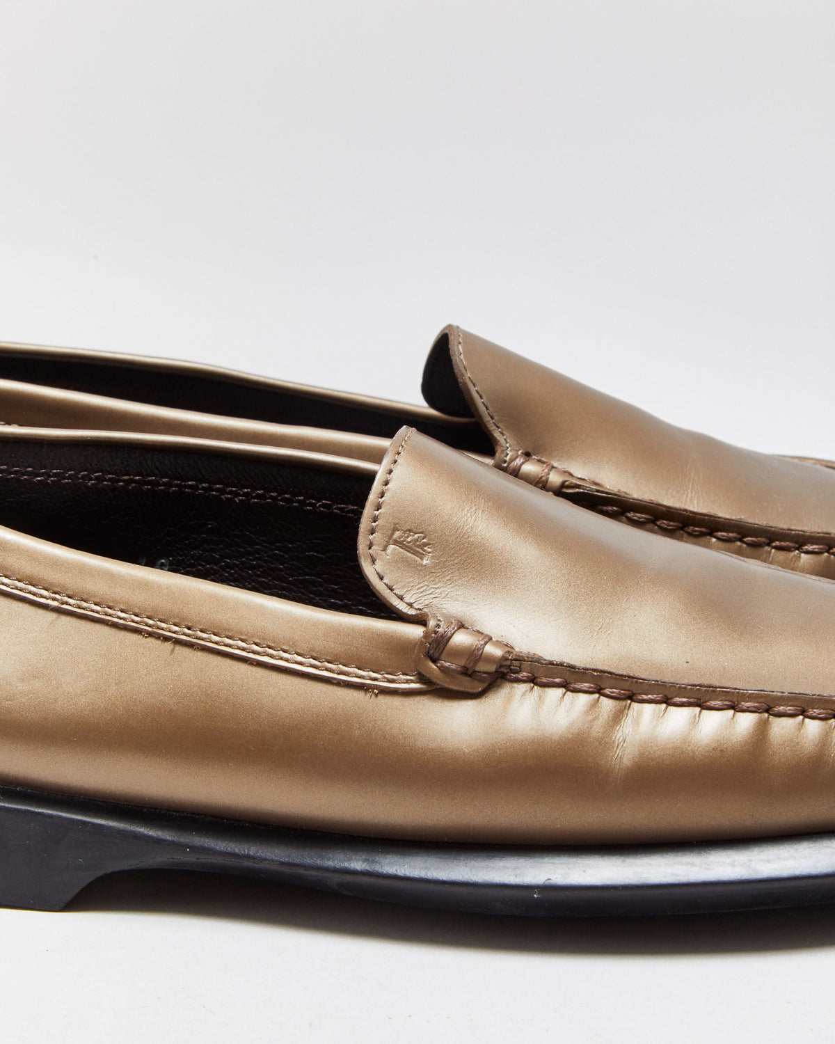 Tod's Bronze Metallic Leather Square Toe Loafers - UK7