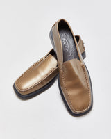 Tod's Bronze Metallic Leather Square Toe Loafers - UK7