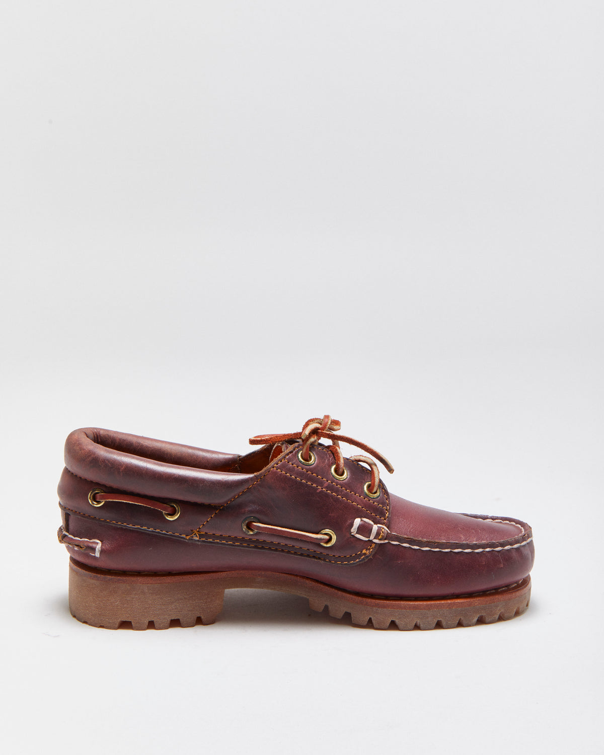 DS Vintage 1990s Timberland  Burgundy  Authentic 3-Eye Lug Handsewn Made In USA Boat Shoes - UK6.5 M