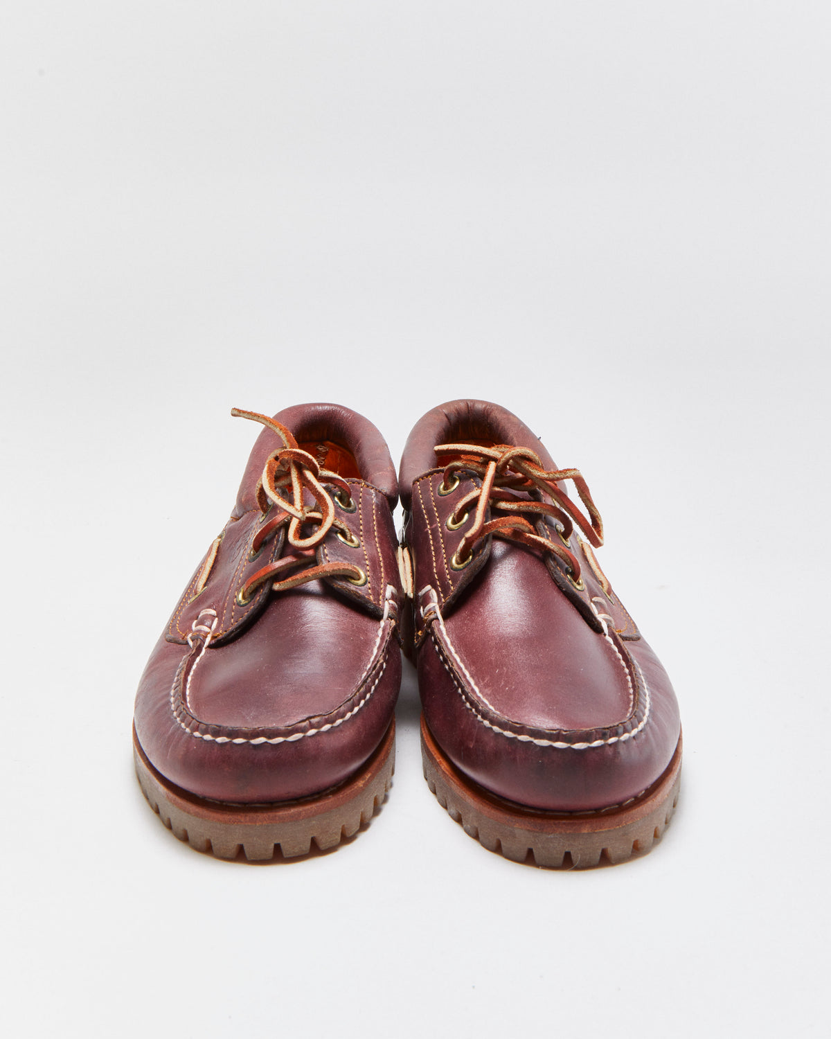 DS Vintage 1990s Timberland  Burgundy  Authentic 3-Eye Lug Handsewn Made In USA Boat Shoes - UK6.5 M
